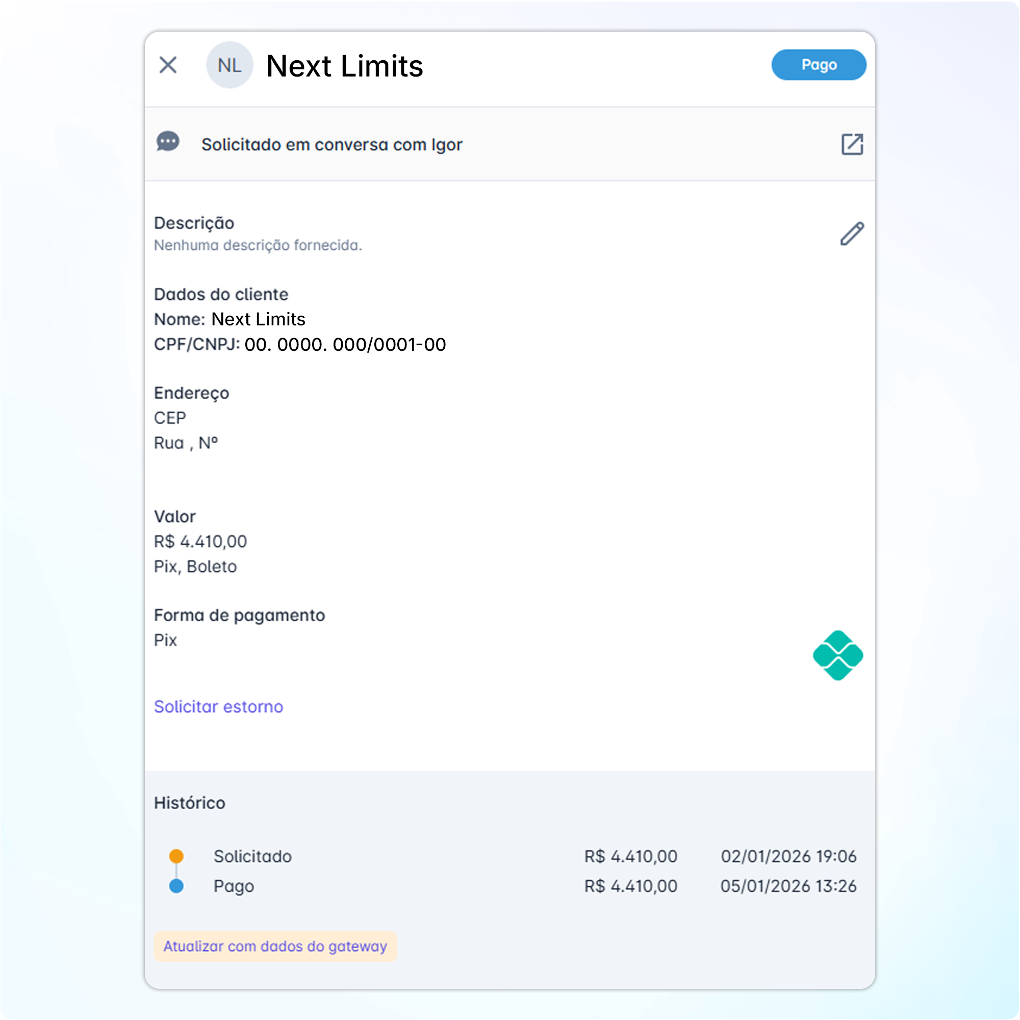 Interface de Cobrança